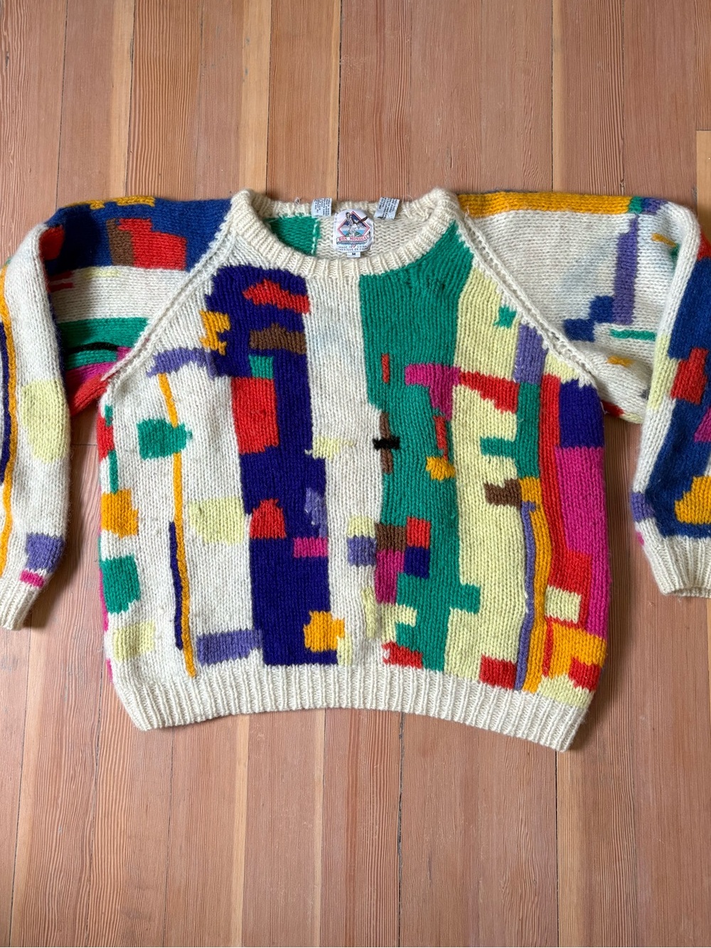 Vintage Box Mondial 80s Intarsia Colourful Pure Wool Knit Sweater